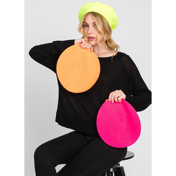 Neon Stretchy Solid French Beret Hat - Picture 13 of 13